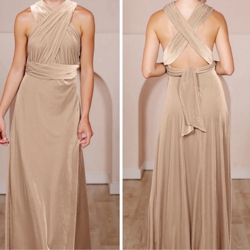 Revelry Champagne Gold Micah Convertible Velvet Evening Gown Size Small